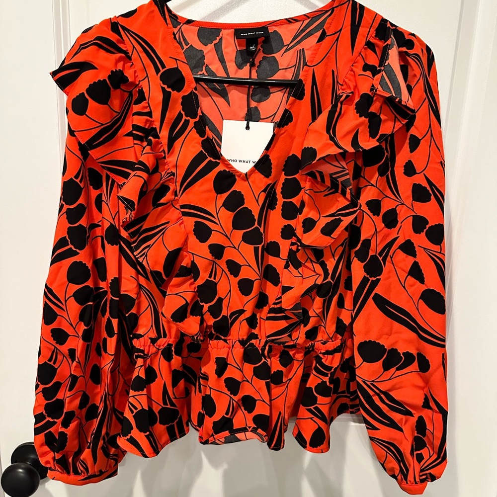 Who What Wear ruffle long sleeve blouse